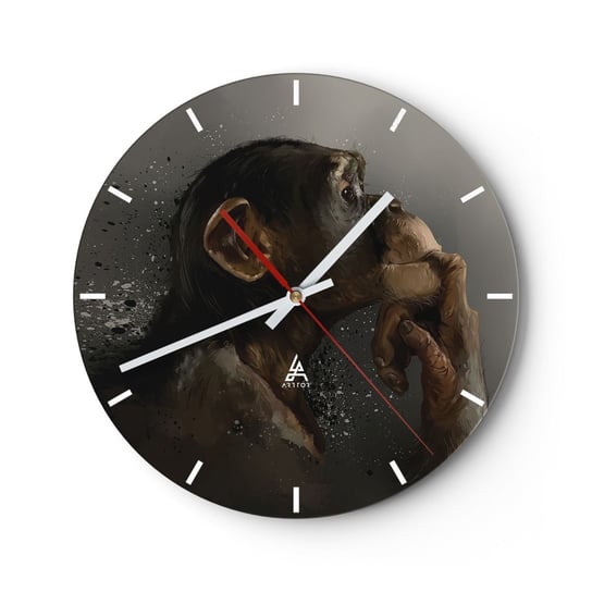 Zegar ścienny - Z pewnością myśliciel - 30x30cm - Zwierzęta Małpa Sztuka - Okrągły zegar na szkle - Nowoczeny Stylowy Zegar do salonu do kuchni - Cichy i Modny zegar ARTTOR
