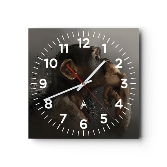 Zegar ścienny - Z pewnością myśliciel - 40x40cm - Zwierzęta Małpa Sztuka - Kwadratowy zegar szklany - Nowoczeny Stylowy Zegar do salonu do kuchni - Cichy i Modny zegar ARTTOR