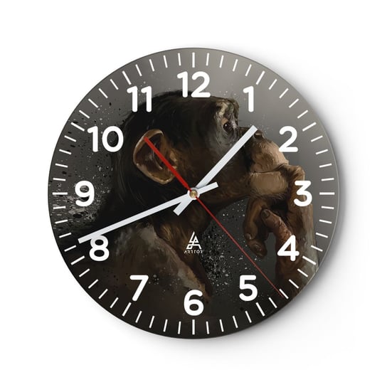 Zegar ścienny - Z pewnością myśliciel - 40x40cm - Zwierzęta Małpa Sztuka - Okrągły zegar szklany - Nowoczeny Stylowy Zegar do salonu do kuchni - Cichy i Modny zegar ARTTOR
