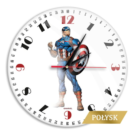 Zegar ścienny z połyskiem Kapitan Ameryka 003 Marvel Biały Marvel