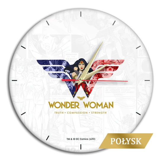 Zegar Ścienny Z Połyskiem Wonder Woman 001 DC Biały ERT Group