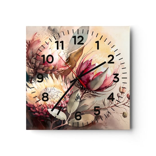 Zegar ścienny - Z profilu i en face - 30x30cm - Kwiaty Art Deco Botanika - Kwadratowy zegar ścienny - Nowoczeny Stylowy Zegar do salonu do kuchni - Cichy i Modny zegar ARTTOR