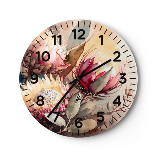 Zegar ścienny - Z profilu i en face - 30x30cm - Kwiaty Art Deco Botanika - Okrągły zegar ścienny - Nowoczeny Stylowy Zegar do salonu do kuchni - Cichy i Modny zegar ARTTOR