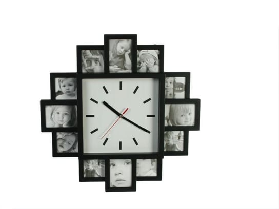 Zegar ścienny z ramkami na zdjęcia, czarny OOTB