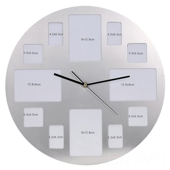 Zegar ścienny z ramkami na zdjęcia, srebrny, 40 cm Inna marka