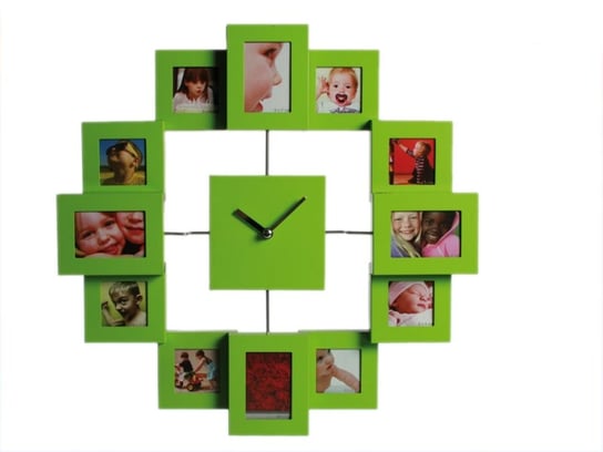 Zegar ścienny z ramkami na zdjęcia, zielony OOTB