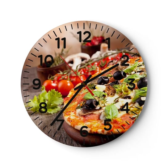 Zegar ścienny - Z tellurycznych ingrediencji - 30x30cm - Gastronomia Pizza Włochy - Okrągły zegar ścienny - Nowoczeny Stylowy Zegar do salonu do kuchni - Cichy i Modny zegar ARTTOR