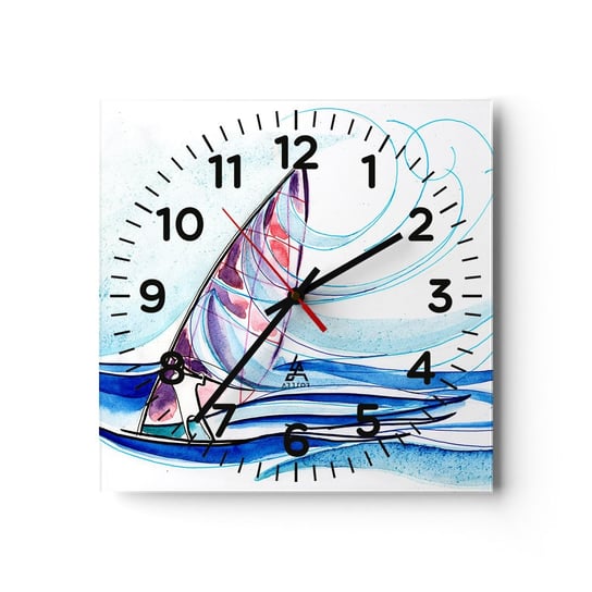 Zegar ścienny - Z wiatrem w rytmie fal - 30x30cm - Windsurfing Sport Morze - Kwadratowy zegar ścienny - Nowoczeny Stylowy Zegar do salonu do kuchni - Cichy i Modny zegar ARTTOR