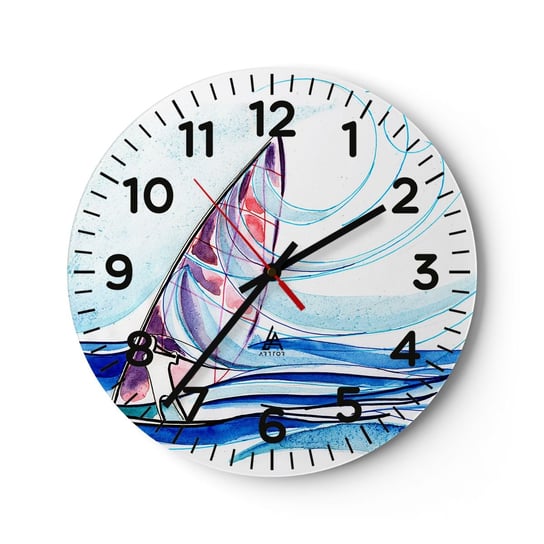 Zegar ścienny - Z wiatrem w rytmie fal - 30x30cm - Windsurfing Sport Morze - Okrągły zegar ścienny - Nowoczeny Stylowy Zegar do salonu do kuchni - Cichy i Modny zegar ARTTOR