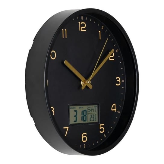 Zegar ścienny z wyświetlaczem cyfrowym Ø 25 cm - tworzywo sztuczne w kolorze czarnym Inna marka