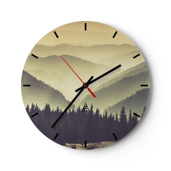Zegar ścienny - Za siedmioma górami… - 40x40cm - Krajobraz Las Góry - Okrągły zegar ścienny - Nowoczeny Stylowy Zegar do salonu do kuchni - Cichy i Modny zegar ARTTOR