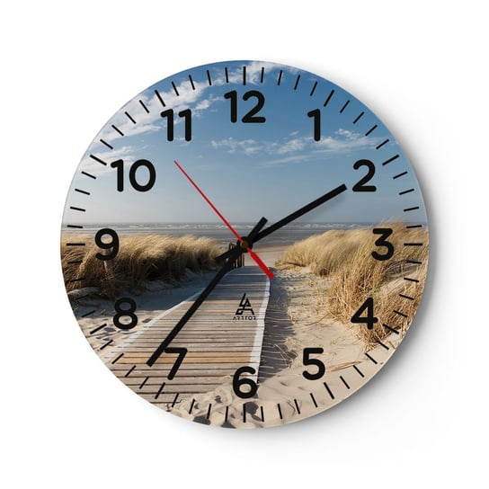 Zegar ścienny - Za wydmą, w szumie traw - 30x30cm - Krajobraz Morze Plaża - Okrągły zegar ścienny - Nowoczeny Stylowy Zegar do salonu do kuchni - Cichy i Modny zegar ARTTOR