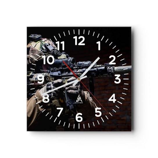 Zegar ścienny - Zabójczo skuteczny - 30x30cm - Militaria Karabin Broń - Kwadratowy zegar ścienny - Nowoczeny Stylowy Zegar do salonu do kuchni - Cichy i Modny zegar ARTTOR