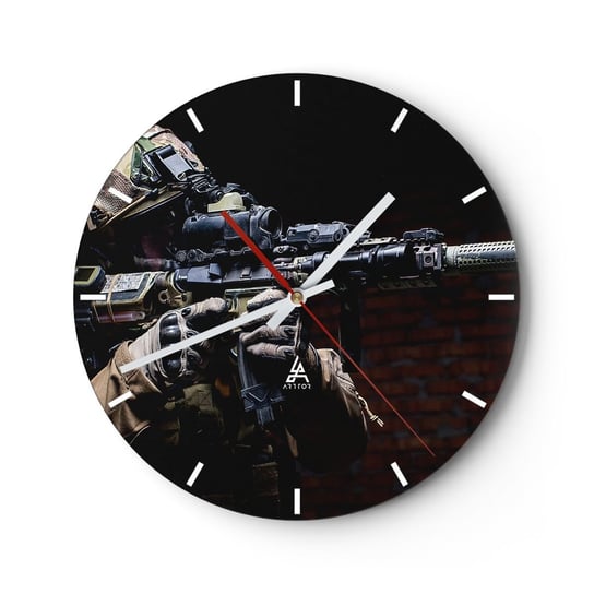 Zegar ścienny - Zabójczo skuteczny - 30x30cm - Militaria Karabin Broń - Okrągły zegar na szkle - Nowoczeny Stylowy Zegar do salonu do kuchni - Cichy i Modny zegar ARTTOR