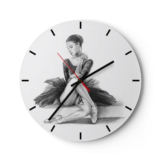 Zegar ścienny - Zaczarowana tańcem - 30x30cm - Baletnica Taniec Balet - Okrągły zegar na szkle - Nowoczeny Stylowy Zegar do salonu do kuchni - Cichy i Modny zegar ARTTOR