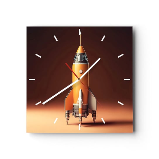 Zegar ścienny - Zaczyna się od marzenia - 30x30cm - Rakieta Kosmiczna Ołówek Nauka - Kwadratowy zegar na szkle - Nowoczeny Stylowy Zegar do salonu do kuchni - Cichy i Modny zegar ARTTOR