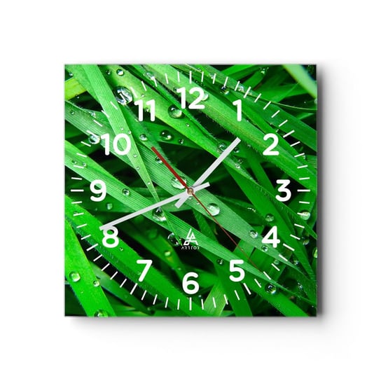 Zegar ścienny - Zagraj w zielone - 40x40cm - Natura Zielona Trawa Ogród - Kwadratowy zegar szklany - Nowoczeny Stylowy Zegar do salonu do kuchni - Cichy i Modny zegar ARTTOR
