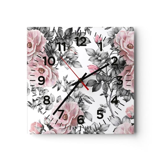 Zegar ścienny - Zagubić się w kwiatach róż - 40x40cm - Kwiaty Róża Ogród - Kwadratowy zegar szklany - Nowoczeny Stylowy Zegar do salonu do kuchni - Cichy i Modny zegar ARTTOR