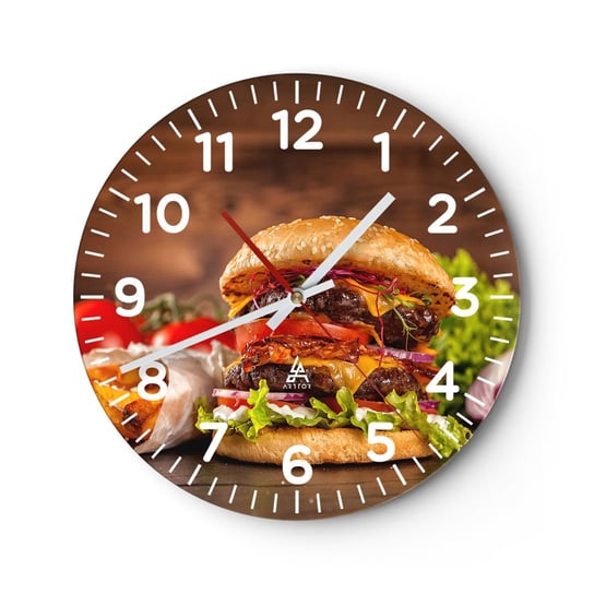 Zegar ścienny - Zakazany owoc - 30x30cm - Gastronomia Hamburger Burger - Okrągły zegar ścienny - Nowoczeny Stylowy Zegar do salonu do kuchni - Cichy i Modny zegar ARTTOR