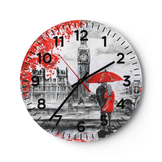 Zegar ścienny - Zakochani w Londynie - 30x30cm - Miasto Londyn Zakochana Para - Okrągły zegar ścienny - Nowoczeny Stylowy Zegar do salonu do kuchni - Cichy i Modny zegar ARTTOR