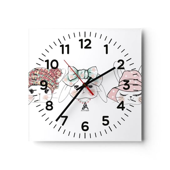 Zegar ścienny - Zamyślona, smutna, zadowolona - 40x40cm - Dla Dzieci Grafika Ilustracja - Kwadratowy zegar szklany - Nowoczeny Stylowy Zegar do salonu do kuchni - Cichy i Modny zegar ARTTOR