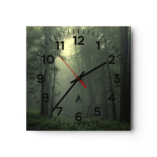 Zegar ścienny - Zanim się obudzi - 40x40cm - Krajobraz Las Natura - Kwadratowy zegar szklany - Nowoczeny Stylowy Zegar do salonu do kuchni - Cichy i Modny zegar ARTTOR