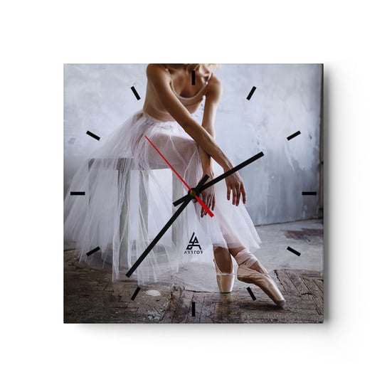 Zegar ścienny - Zanim zabłysną światła rampy - 30x30cm - Baletnica Balet Taniec - Kwadratowy zegar na szkle - Nowoczeny Stylowy Zegar do salonu do kuchni - Cichy i Modny zegar ARTTOR