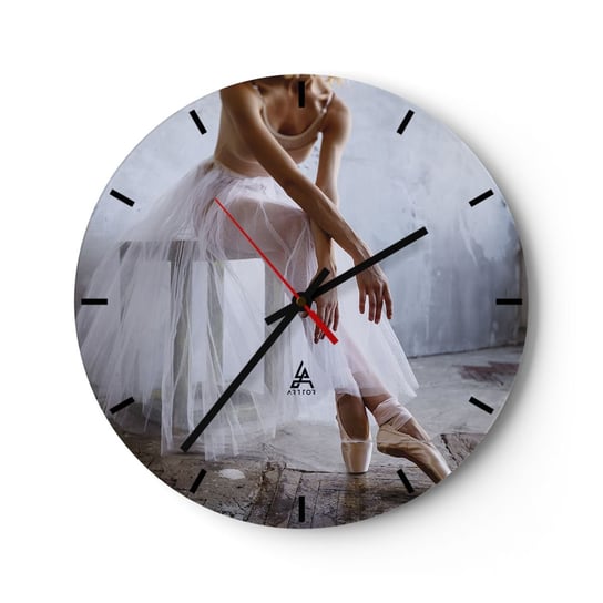 Zegar ścienny - Zanim zabłysną światła rampy - 30x30cm - Baletnica Balet Taniec - Okrągły zegar na szkle - Nowoczeny Stylowy Zegar do salonu do kuchni - Cichy i Modny zegar ARTTOR