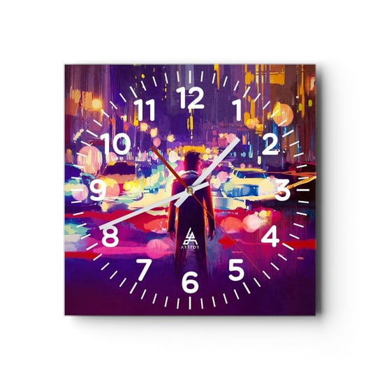 Zegar ścienny - Zanurzony w świetle - 30x30cm - Miasto Mężczyzna Nowy Jork - Kwadratowy zegar ścienny - Nowoczeny Stylowy Zegar do salonu do kuchni - Cichy i Modny zegar ARTTOR