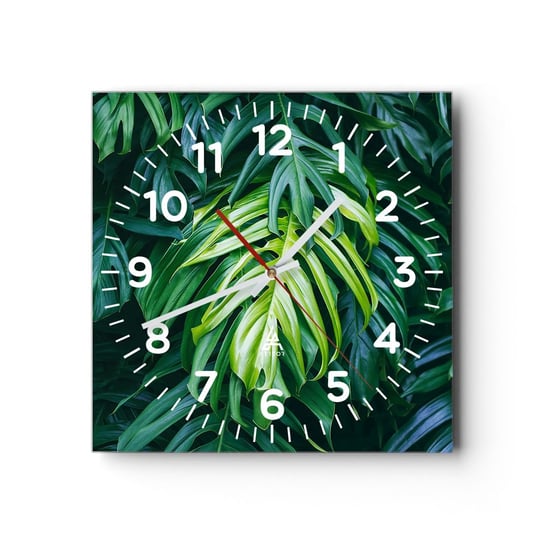 Zegar ścienny - Zanurzyć się w świeżości - 40x40cm - Roślina Tropikalna Liść Monstery Natura - Kwadratowy zegar szklany - Nowoczeny Stylowy Zegar do salonu do kuchni - Cichy i Modny zegar ARTTOR