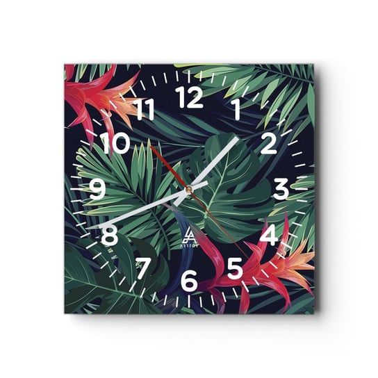 Zegar ścienny - Zapłonąć w zieleni - 30x30cm - Kwiaty Roślina Tropikalna Liście Palmowe - Kwadratowy zegar ścienny - Nowoczeny Stylowy Zegar do salonu do kuchni - Cichy i Modny zegar ARTTOR