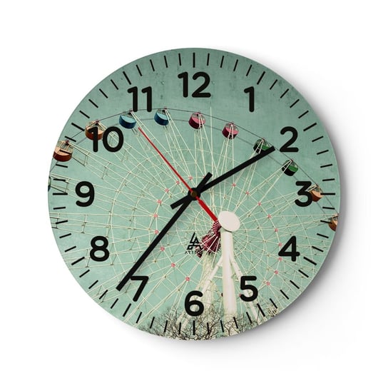 Zegar ścienny - Zapraszamy do zabawy - 30x30cm - Diabelski Młyn Karuzela Vintage - Okrągły zegar ścienny - Nowoczeny Stylowy Zegar do salonu do kuchni - Cichy i Modny zegar ARTTOR
