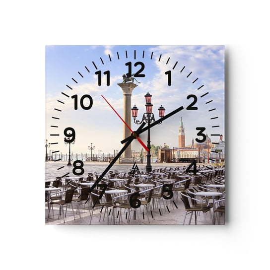 Zegar ścienny - Zapraszamy, wszystko gotowe - 40x40cm - Architektura Miasto Wenecja - Kwadratowy zegar szklany - Nowoczeny Stylowy Zegar do salonu do kuchni - Cichy i Modny zegar ARTTOR