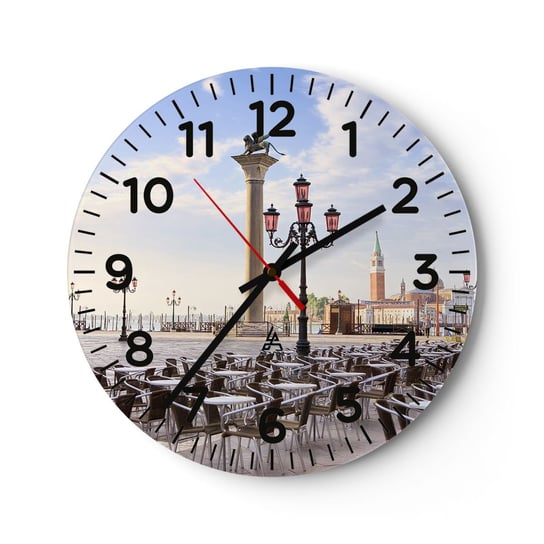Zegar ścienny - Zapraszamy, wszystko gotowe - 40x40cm - Architektura Miasto Wenecja - Okrągły zegar szklany - Nowoczeny Stylowy Zegar do salonu do kuchni - Cichy i Modny zegar ARTTOR