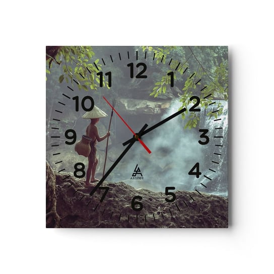 Zegar ścienny - Zaprzyjaźniony z naturą - 40x40cm - Azja Wodospad Krajobraz - Kwadratowy zegar szklany - Nowoczeny Stylowy Zegar do salonu do kuchni - Cichy i Modny zegar ARTTOR