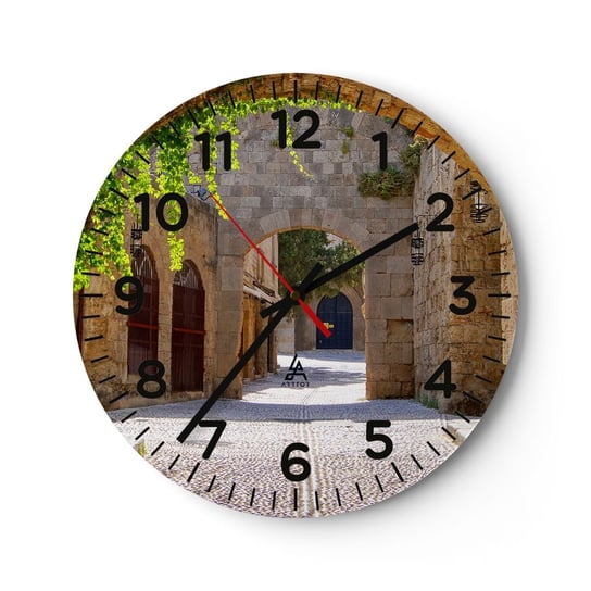 Zegar ścienny - Zaraz pojawi się orszak - 30x30cm - Architektura Miasto Uliczka - Okrągły zegar ścienny - Nowoczeny Stylowy Zegar do salonu do kuchni - Cichy i Modny zegar ARTTOR