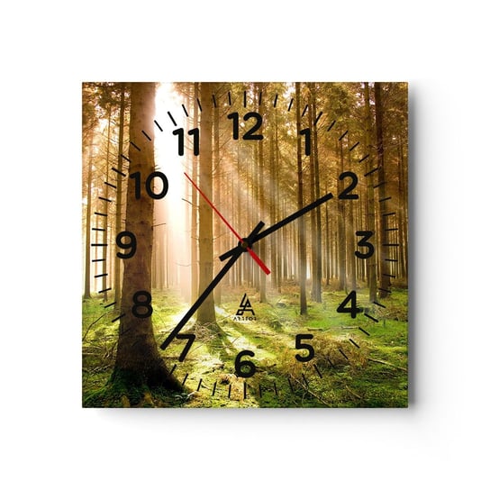 Zegar ścienny - Zaraz pojawią się elfy - 40x40cm - Las Promienie Słońca Natura - Kwadratowy zegar szklany - Nowoczeny Stylowy Zegar do salonu do kuchni - Cichy i Modny zegar ARTTOR