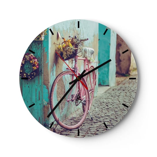 Zegar ścienny - Zaraz wracam - 30x30cm - Rower Architektura Kwiaty - Okrągły zegar na szkle - Nowoczeny Stylowy Zegar do salonu do kuchni - Cichy i Modny zegar ARTTOR