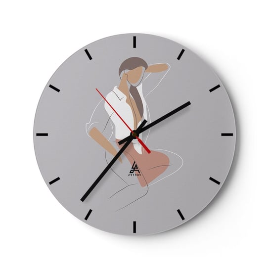 Zegar ścienny - Zarys wdzięku - 30x30cm - Kobieta Grafika Modelka - Okrągły zegar na szkle - Nowoczeny Stylowy Zegar do salonu do kuchni - Cichy i Modny zegar ARTTOR