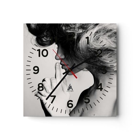 Zegar ścienny - Zasłuchana w sobie - 40x40cm - Kobieta Modelka Twarz Kobiety - Kwadratowy zegar szklany - Nowoczeny Stylowy Zegar do salonu do kuchni - Cichy i Modny zegar ARTTOR