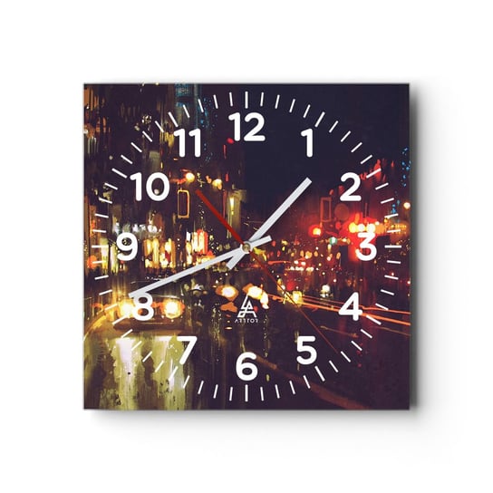 Zegar ścienny - Zatopiona w światłach nocy - 40x40cm - Miasto Architektura Nocne Życie - Kwadratowy zegar szklany - Nowoczeny Stylowy Zegar do salonu do kuchni - Cichy i Modny zegar ARTTOR