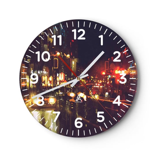 Zegar ścienny - Zatopiona w światłach nocy - 40x40cm - Miasto Architektura Nocne Życie - Okrągły zegar szklany - Nowoczeny Stylowy Zegar do salonu do kuchni - Cichy i Modny zegar ARTTOR