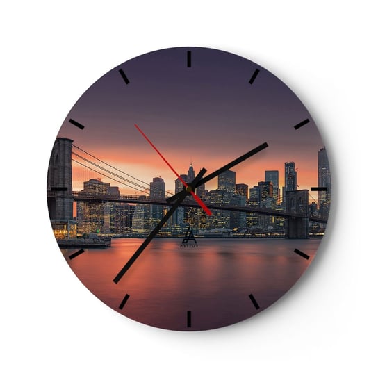 Zegar ścienny - Zatopione w  liliowej ciszy - 40x40cm - Nowy Jork Miasto Most Brookliński - Okrągły zegar ścienny - Nowoczeny Stylowy Zegar do salonu do kuchni - Cichy i Modny zegar ARTTOR