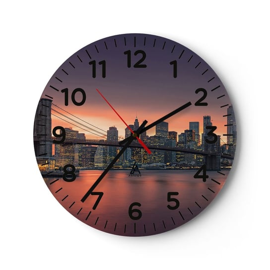 Zegar ścienny - Zatopione w  liliowej ciszy - 40x40cm - Nowy Jork Miasto Most Brookliński - Okrągły zegar szklany - Nowoczeny Stylowy Zegar do salonu do kuchni - Cichy i Modny zegar ARTTOR