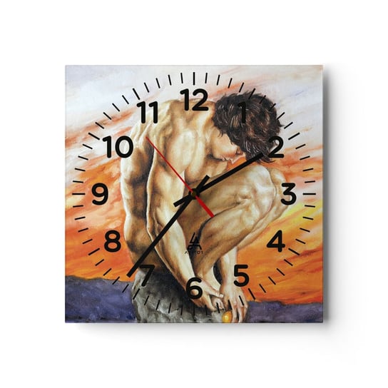 Zegar ścienny - Zatopiony w sobie - 30x30cm - Ciało Mężczyzna Posąg - Kwadratowy zegar ścienny - Nowoczeny Stylowy Zegar do salonu do kuchni - Cichy i Modny zegar ARTTOR