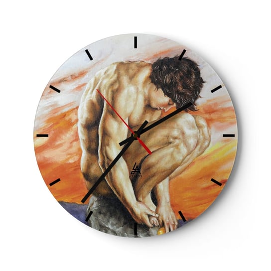 Zegar ścienny - Zatopiony w sobie - 30x30cm - Ciało Mężczyzna Posąg - Okrągły zegar na szkle - Nowoczeny Stylowy Zegar do salonu do kuchni - Cichy i Modny zegar ARTTOR