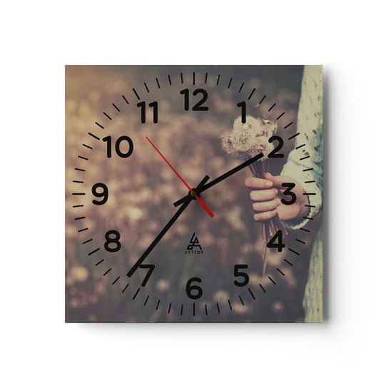 Zegar ścienny - Zatrzymaj je, proszę - 30x30cm - Dmuchawiec Łąka Natura - Kwadratowy zegar ścienny - Nowoczeny Stylowy Zegar do salonu do kuchni - Cichy i Modny zegar ARTTOR