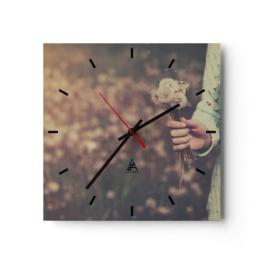Zegar ścienny - Zatrzymaj je, proszę - 40x40cm - Dmuchawiec Łąka Natura - Kwadratowy zegar ścienny - Nowoczeny Stylowy Zegar do salonu do kuchni - Cichy i Modny zegar ARTTOR