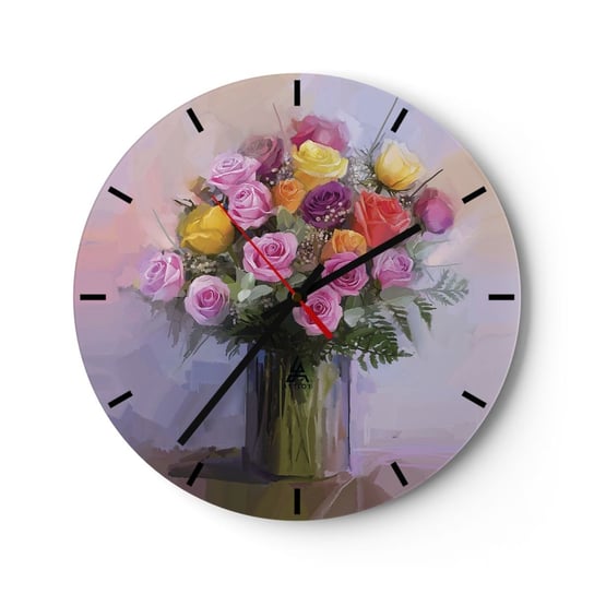 Zegar ścienny - Zatrzymane piękno - 30x30cm - Wazon Z Kwiatami Bukiet Kwiatów Sztuka - Okrągły zegar na szkle - Nowoczeny Stylowy Zegar do salonu do kuchni - Cichy i Modny zegar ARTTOR