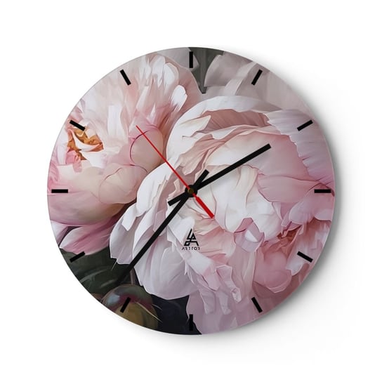Zegar ścienny - Zatrzymane w rozkwicie - 30x30cm - Kwiaty Piwonie Romantyczny - Okrągły zegar na szkle - Nowoczeny Stylowy Zegar do salonu do kuchni - Cichy i Modny zegar ARTTOR